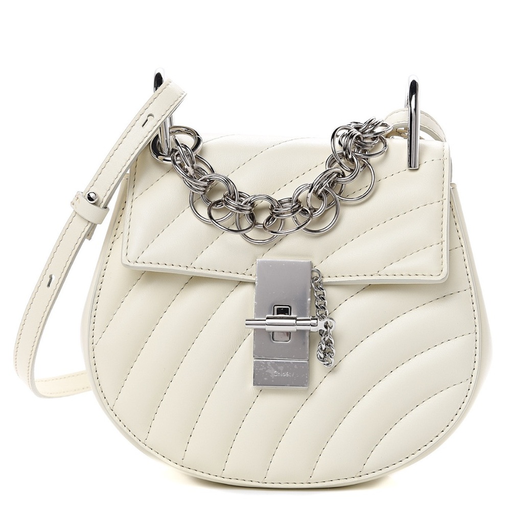 Chloe White Quilted Mini Bag with Silver Lock